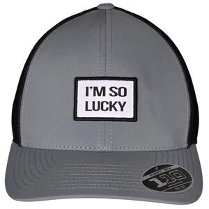 I'm So Lucky Snapback Trucker Hat Gray OS Embroidered Mesh Back Black Clover